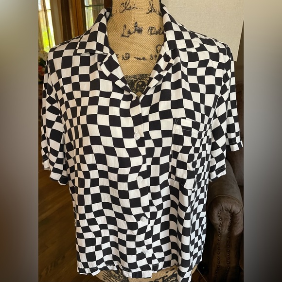 pistola Tops - Pistola Black and White Checkered Shirt Button down Sz L